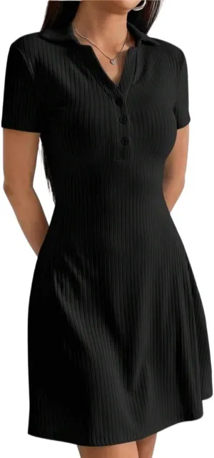 Women's 's Solid Color Collar Short Sleeve Dress, Business Casual Fashion Dresses for Women