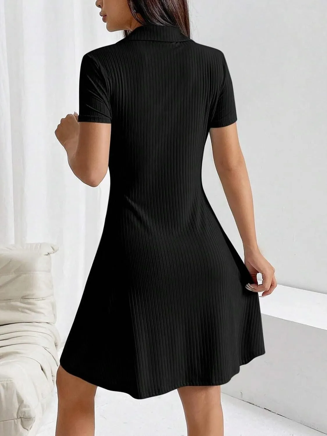 Women's 's Solid Color Collar Short Sleeve Dress, Business Casual Fashion Dresses for Women