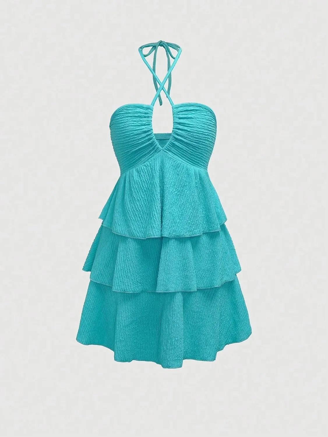 Women's Solid Halter Neck Tie Waist Ruffle Hem Elegant A-Line Dress Outfit Vacation Backless Fashion Short Dresses