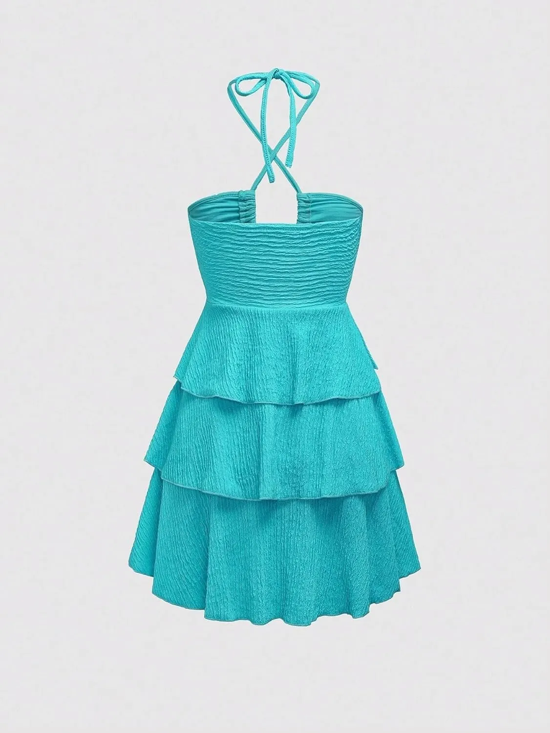 Women's Solid Halter Neck Tie Waist Ruffle Hem Elegant A-Line Dress Outfit Vacation Backless Fashion Short Dresses