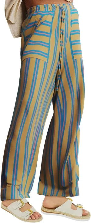 Womens Striped Wide Leg Pants Palazzo Pants Drawstring High Waist Lounge Trousers Casual Comfy Pants with Pockets
