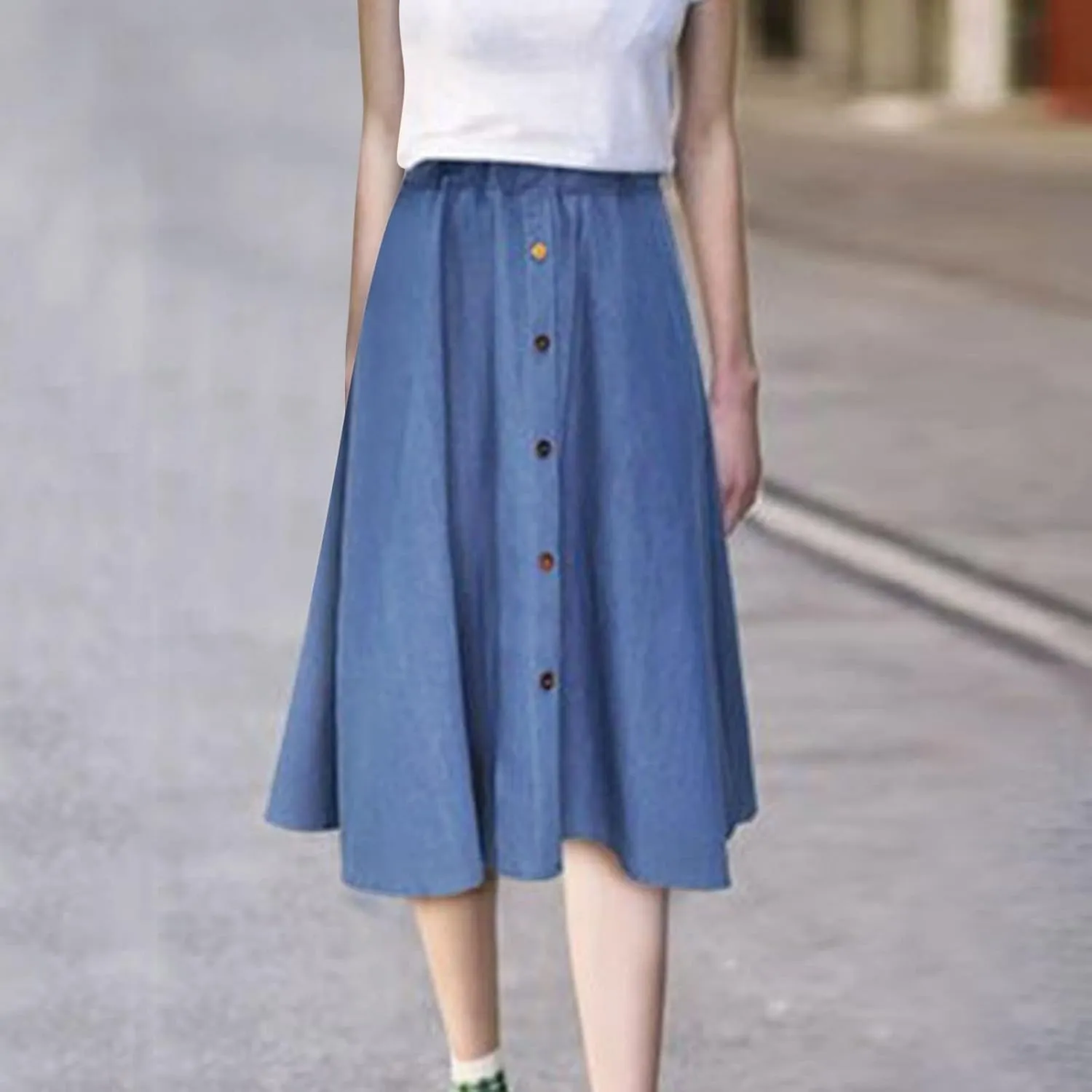 Womens Summer Skirts Women's Plus Size Button Down Denim Skirt High Waisted Casual Loose Jean Midi Skirts with Pockets