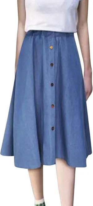 Womens Summer Skirts Women's Plus Size Button Down Denim Skirt High Waisted Casual Loose Jean Midi Skirts with Pockets