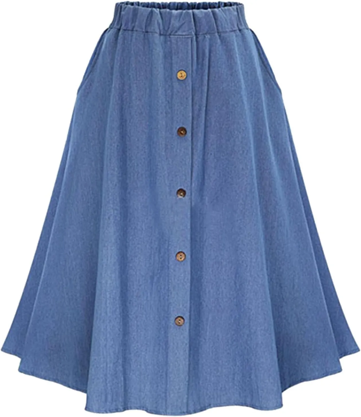 Womens Summer Skirts Women's Plus Size Button Down Denim Skirt High Waisted Casual Loose Jean Midi Skirts with Pockets