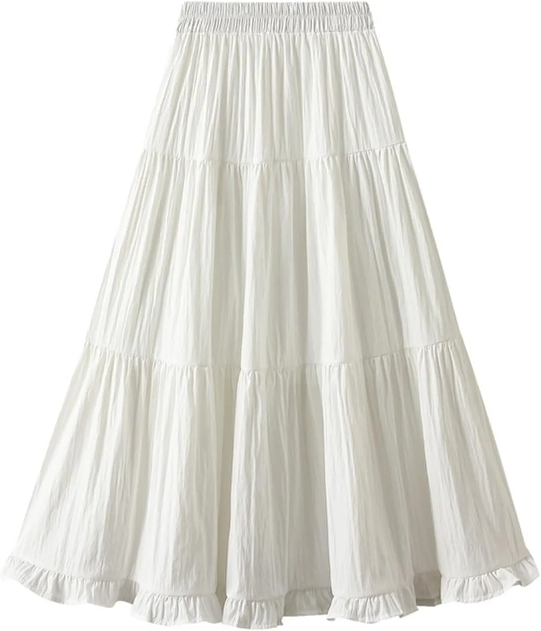 Women's Tiered Pleated Midi Skirt Summer High Waist Flowy A-Line Skirts Bohemian Ruffle Casual Vacation Beach Skirt