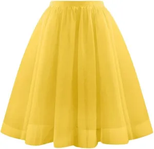 Womens Tulle Skirt Spring Summer Elastic High Waist Pleated Mesh Midi Tutu Skirts Flowy A-Line Party Short Skirts