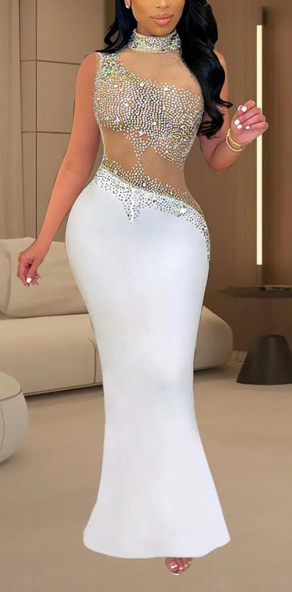 XFT Women's Prom Wedding Slim Fit Rhinestone Dress Sexy Elegant Backless Party Club Evening Dress