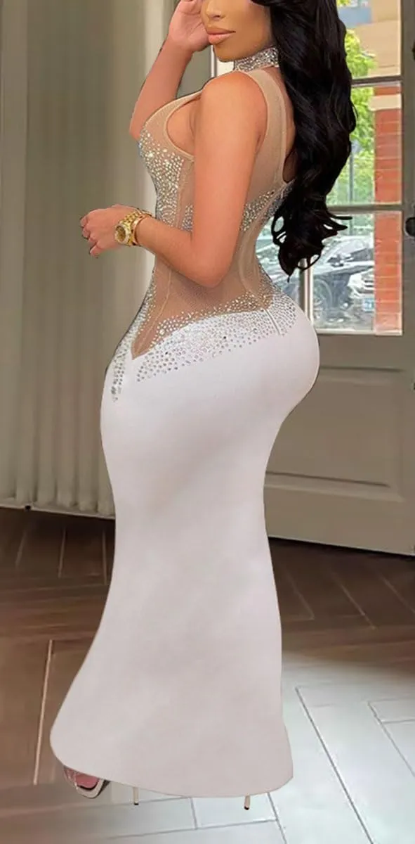 XFT Women's Prom Wedding Slim Fit Rhinestone Dress Sexy Elegant Backless Party Club Evening Dress