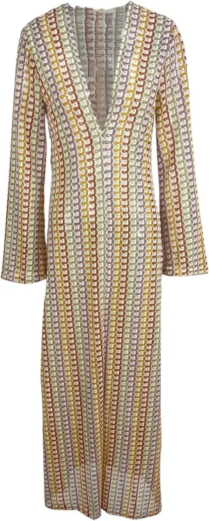Yimoon Womens Striped Maxi Dress Long Knit Beach Dresses Loose Fit Sexy Summer Contrast Color Side Slit Hollow Out Sundress