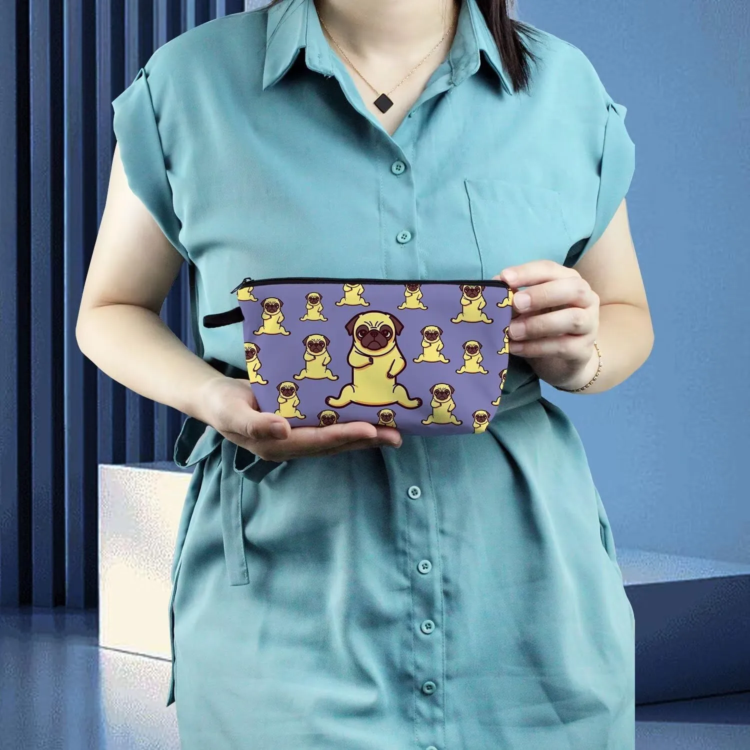 Yoga Pug Makeup Bag Cute Small Organizer Zipper Pouch Yoga Pug Cosmetic Bag Birthday Present for Women Friends