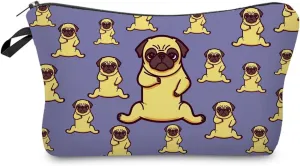 Yoga Pug Makeup Bag Cute Small Organizer Zipper Pouch Yoga Pug Cosmetic Bag Birthday Present for Women Friends
