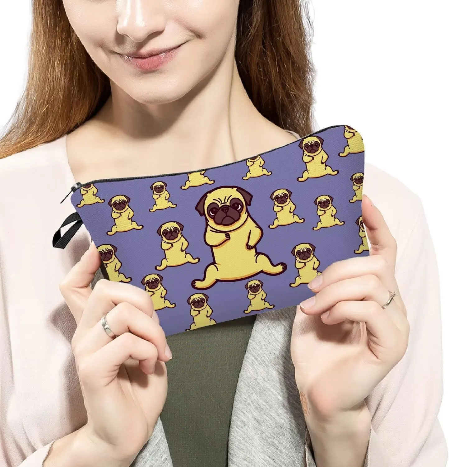 Yoga Pug Makeup Bag Cute Small Organizer Zipper Pouch Yoga Pug Cosmetic Bag Birthday Present for Women Friends