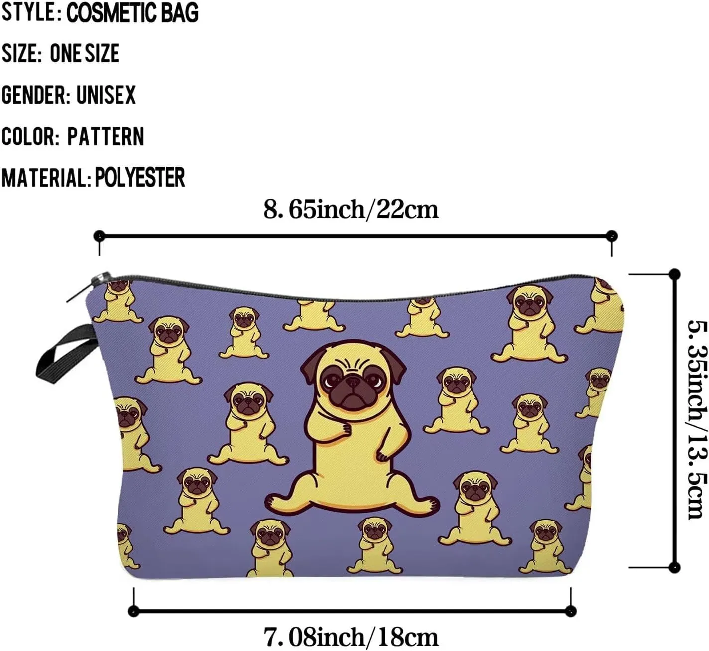 Yoga Pug Makeup Bag Cute Small Organizer Zipper Pouch Yoga Pug Cosmetic Bag Birthday Present for Women Friends