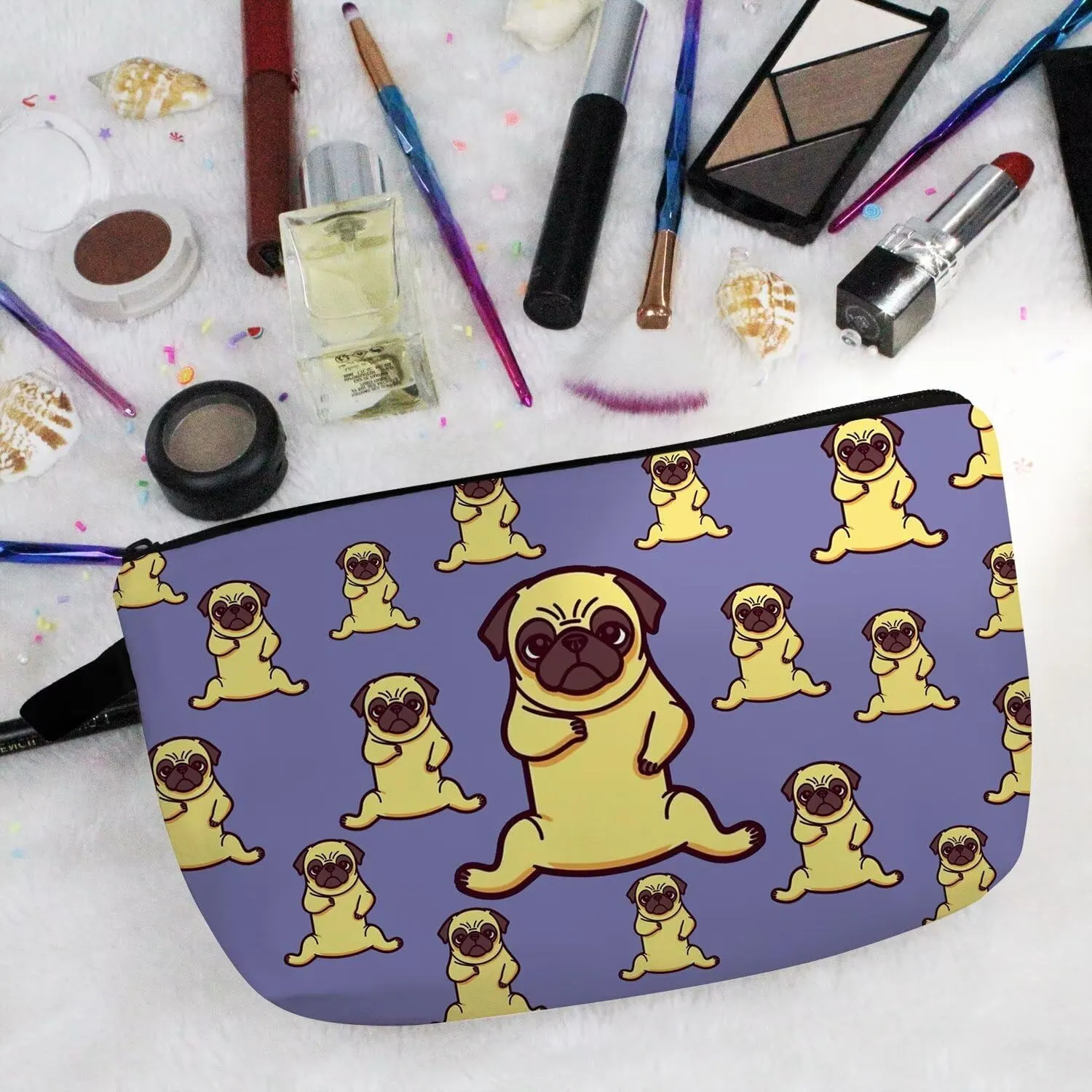 Yoga Pug Makeup Bag Cute Small Organizer Zipper Pouch Yoga Pug Cosmetic Bag Birthday Present for Women Friends